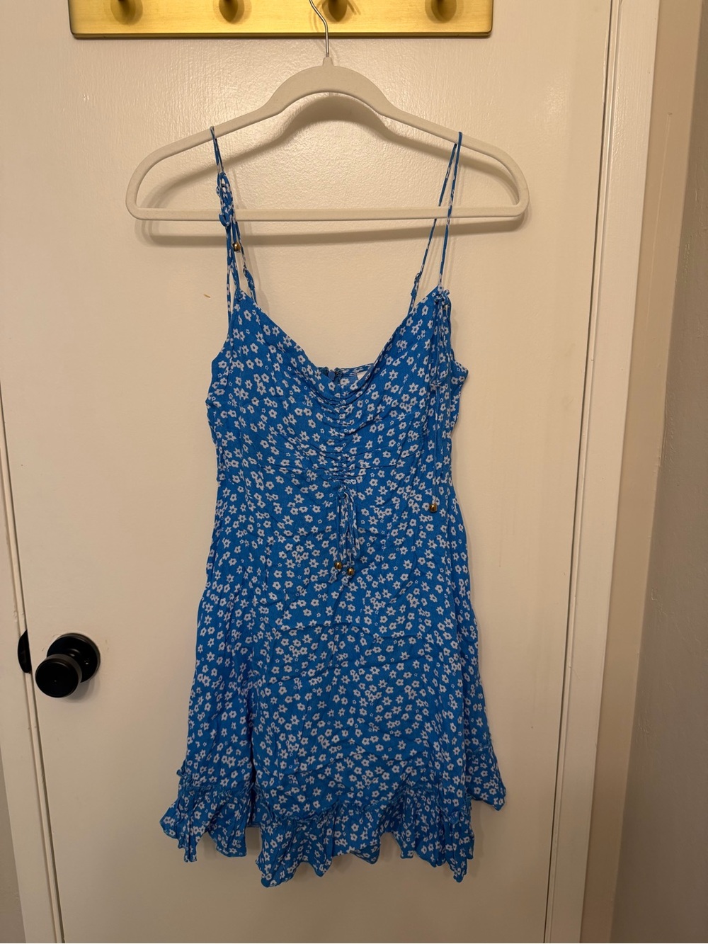 Altar'd State Blue Floral Ruffle-Hem Mini Dress